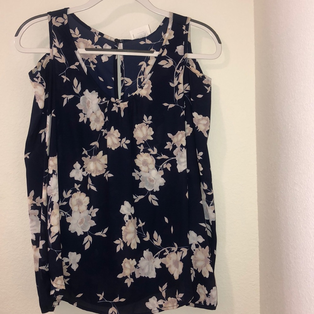 Navy Cold Shoulder Floral Blouse